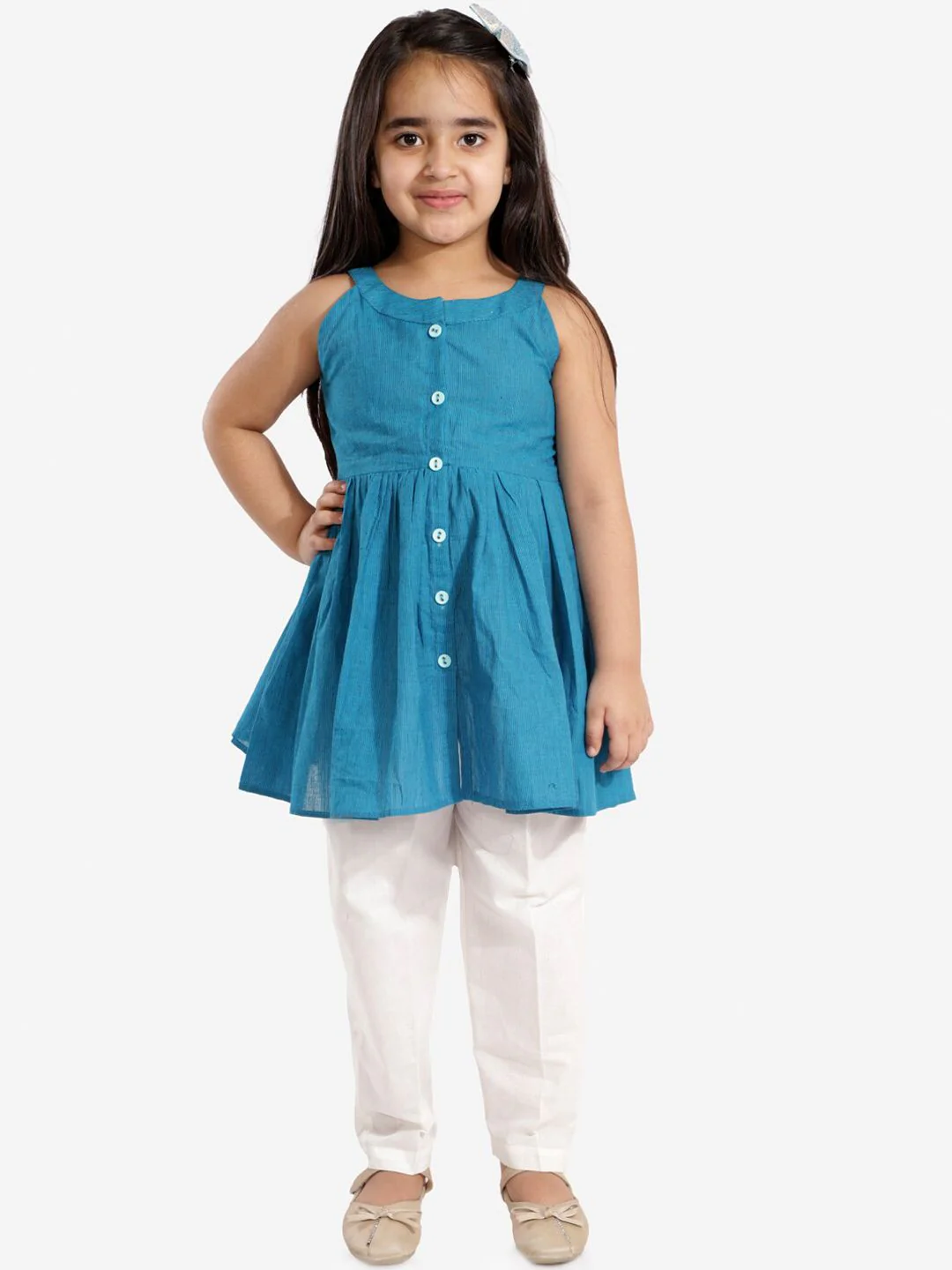 VASTRAMAY Girls Blue Pure Cotton Kurta And Straight Pant - Image 6