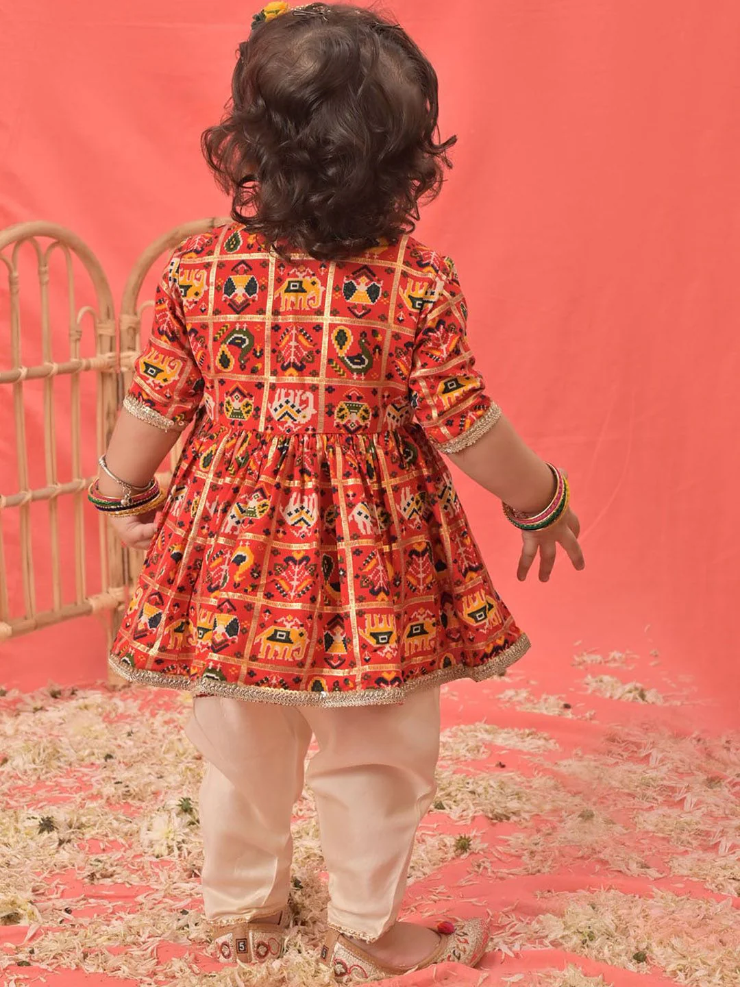 VASTRAMAY Girls Ethnic Motifs Printed Angrakha Kurta With Dhoti Pants - Image 3