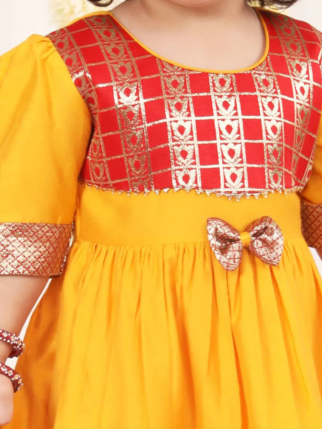 VASTRAMAY Infant Girls Self Design Bow Fit & Flare Ethnic Dress - Image 2