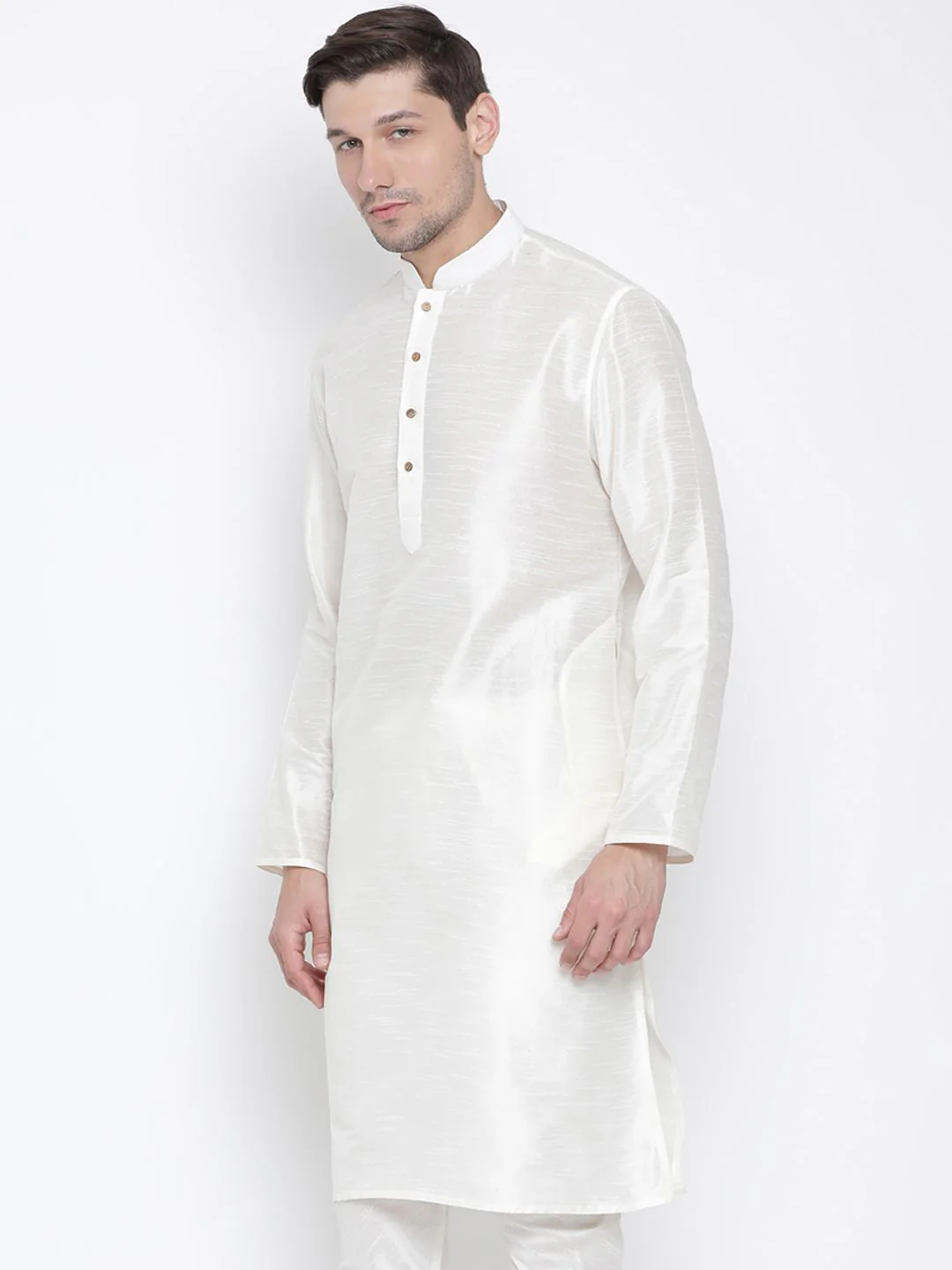 VASTRAMAY Men Cream-Coloured Solid Straight Kurta - Image 3