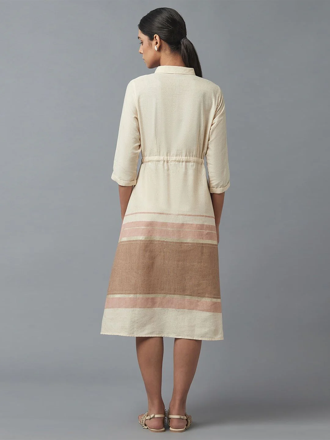 W Beige & Brown Ethnic Midi Dress - Image 4