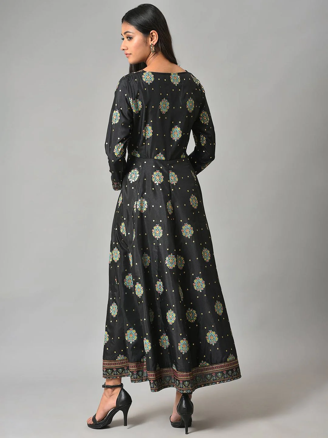 W Black Ethnic Motifs Maxi Ethnic Dress - Image 4
