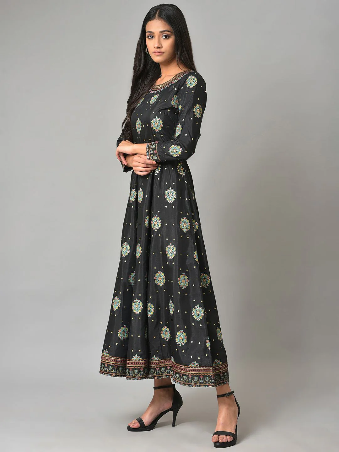 W Black Ethnic Motifs Maxi Ethnic Dress - Image 5