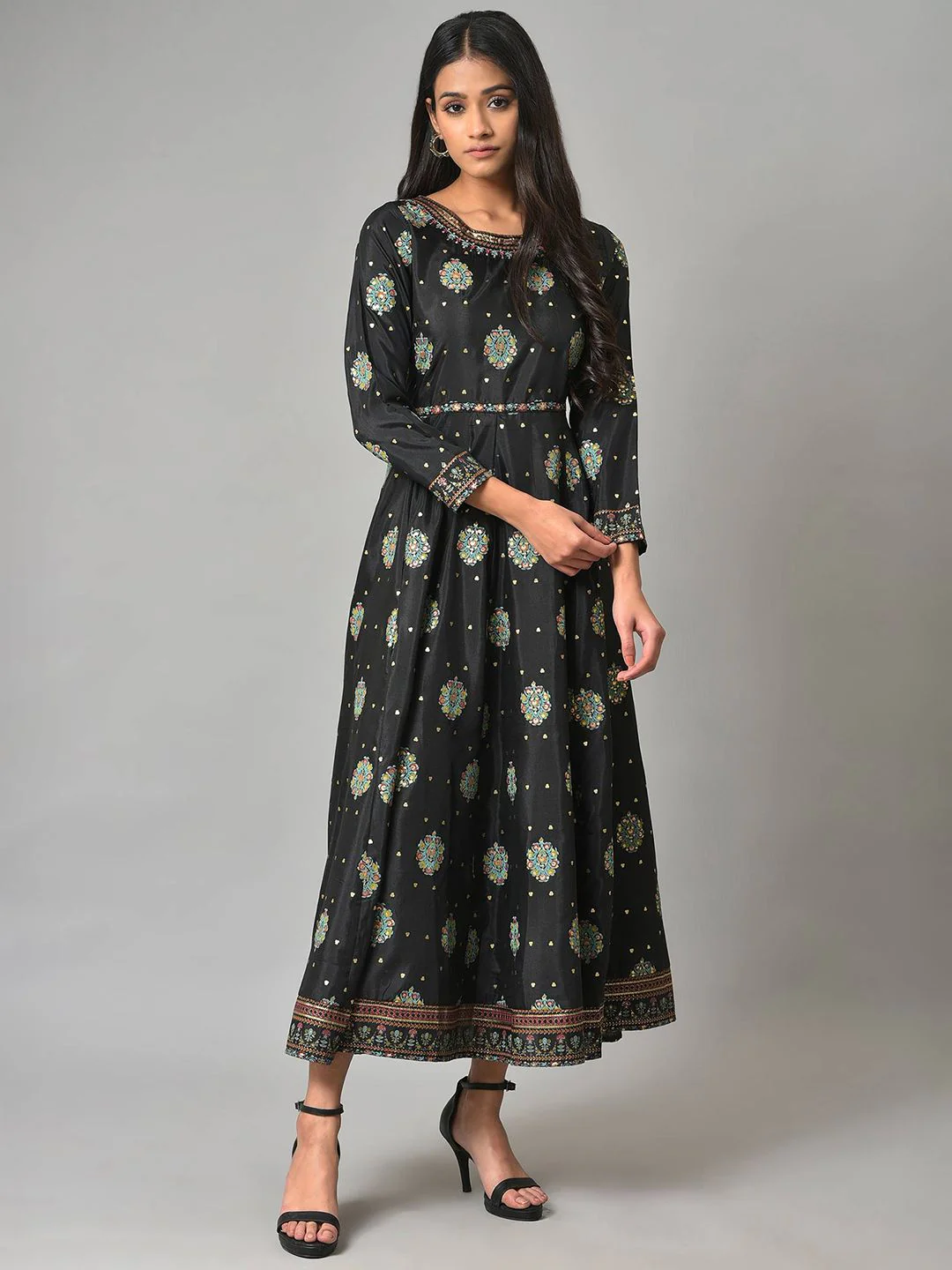 W Black Ethnic Motifs Maxi Ethnic Dress - Image 6