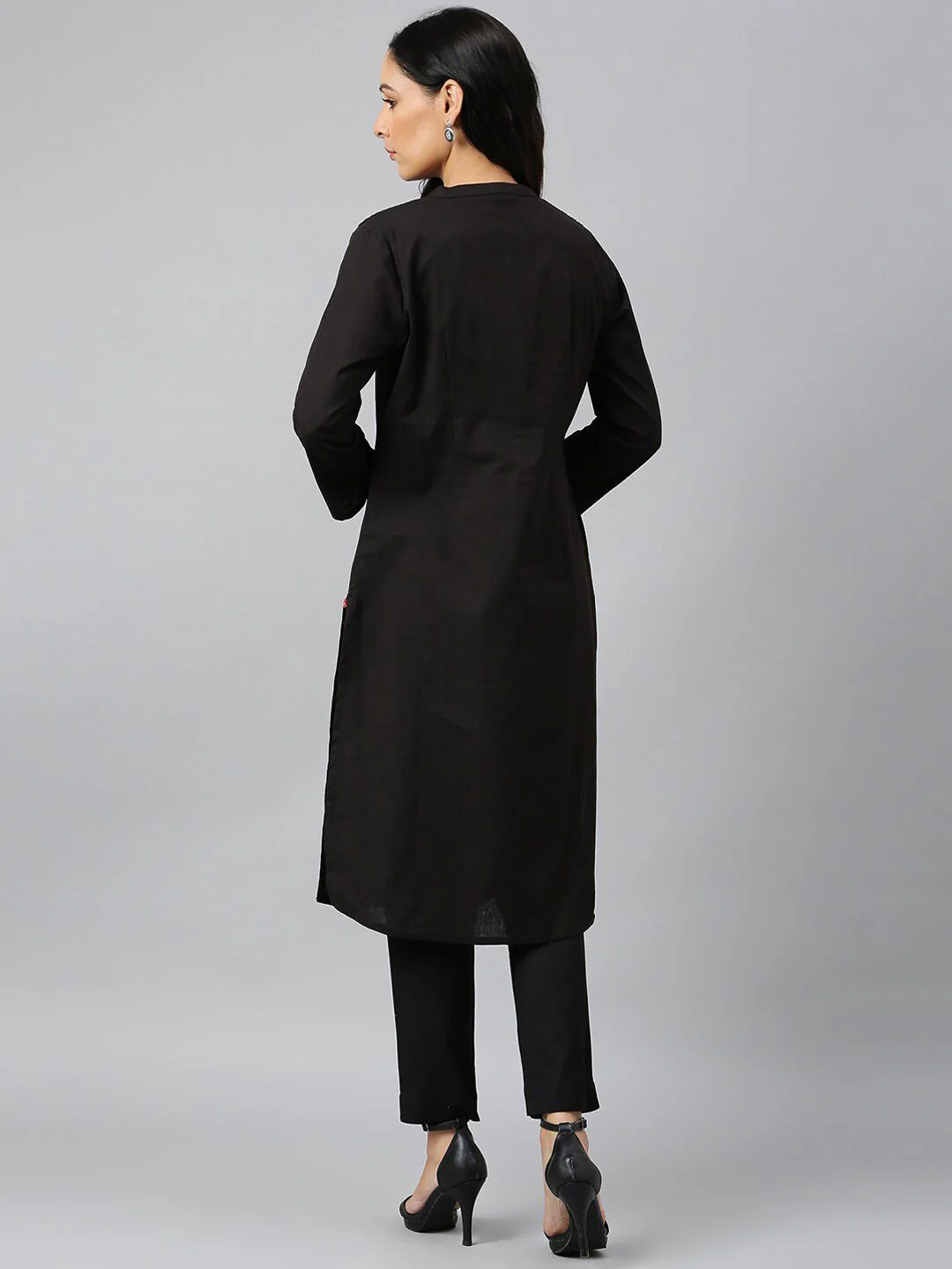 W Black Mandarin Collar Roll-Up Sleeves Kurta - Image 7