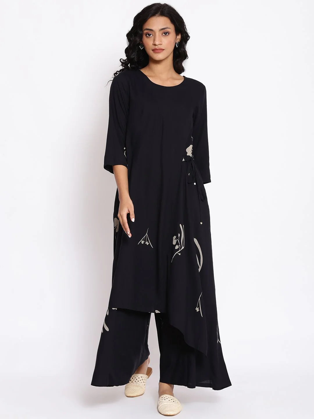 W Black & Off-White Printed Ethnic Layered Basic Jumpsuit