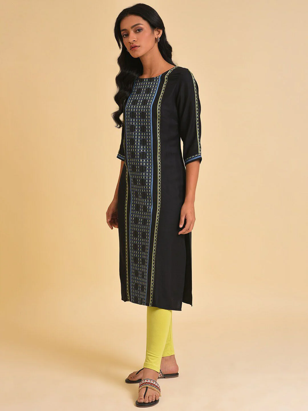 W Black Woven Design Kurta