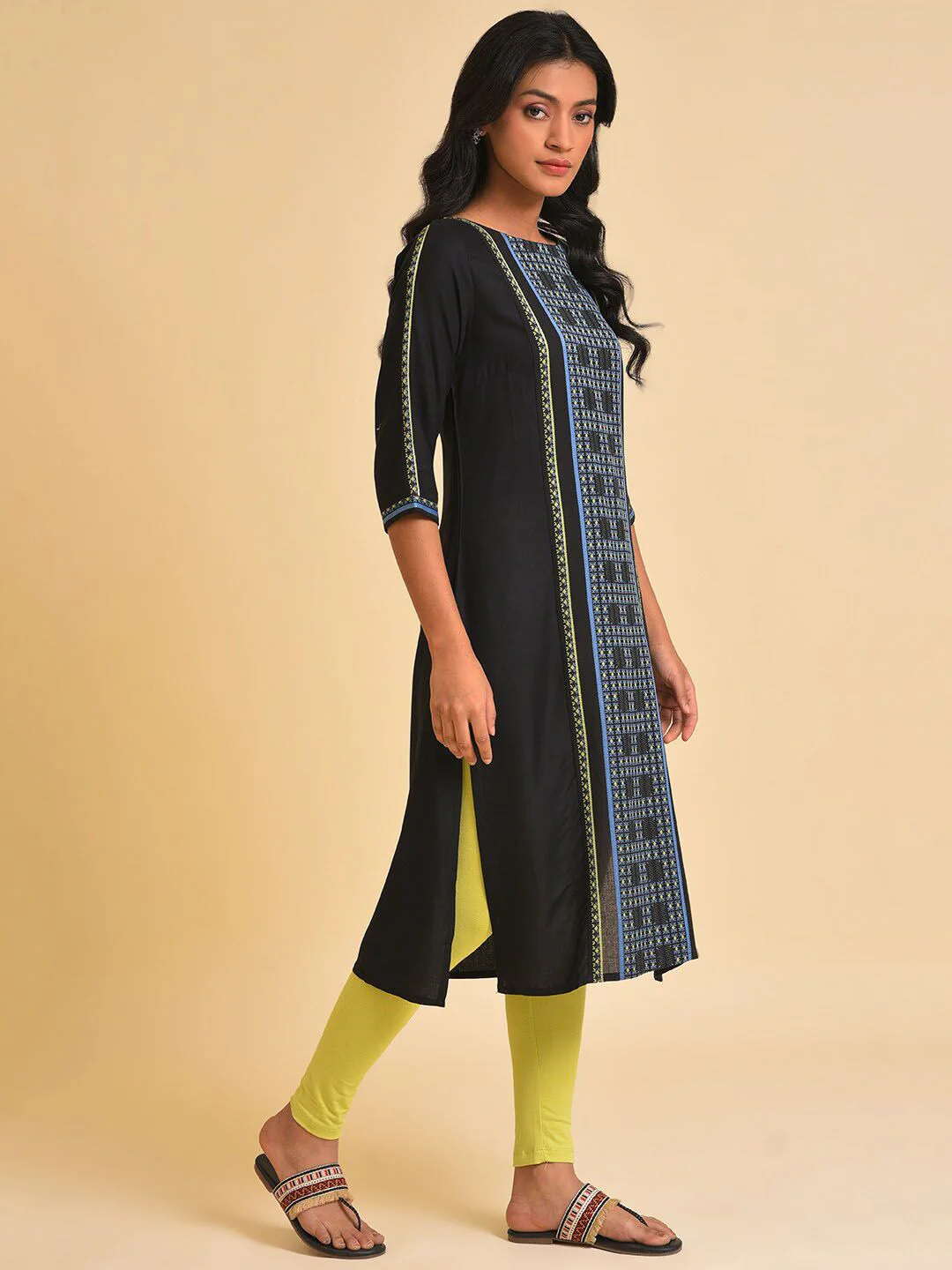 W Black Woven Design Kurta - Image 5