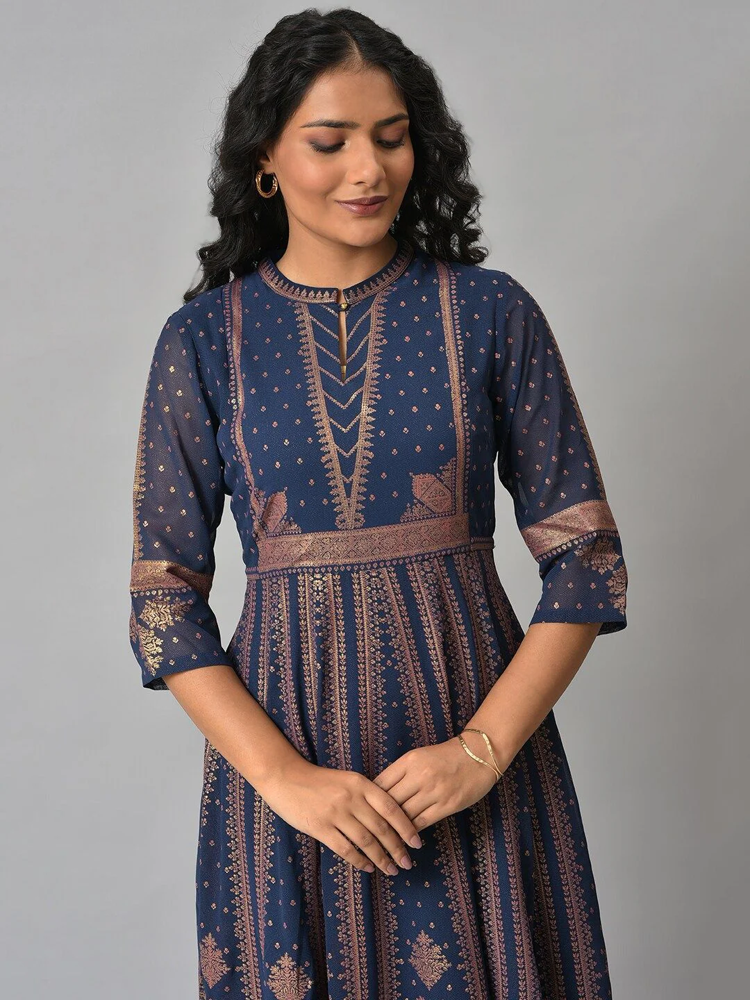 W Blue Ethnic Motifs Ethnic Maxi Dress - Image 2