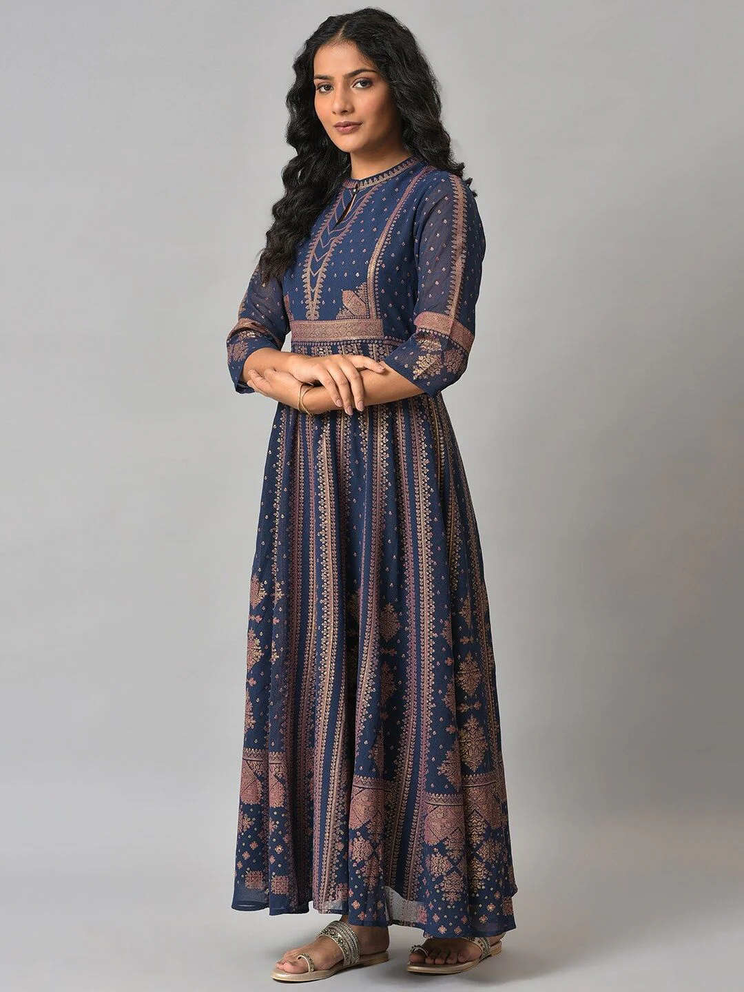 W Blue Ethnic Motifs Ethnic Maxi Dress - Image 5