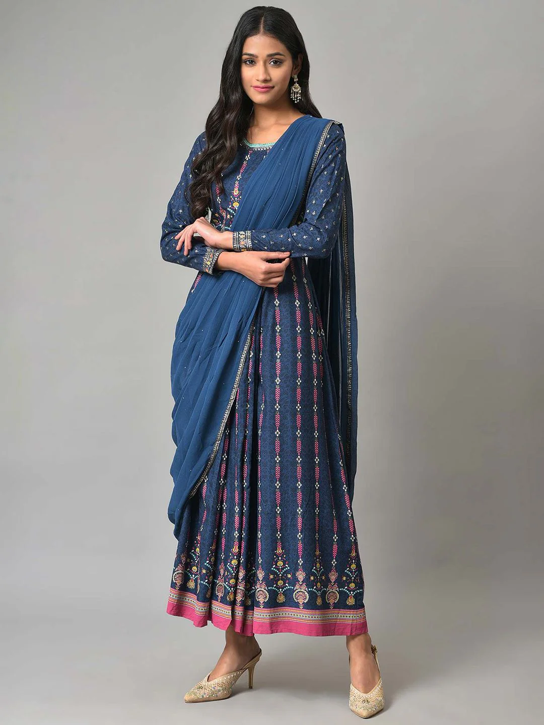 W Blue Ethnic Motifs Ethnic Maxi Dress - Image 6