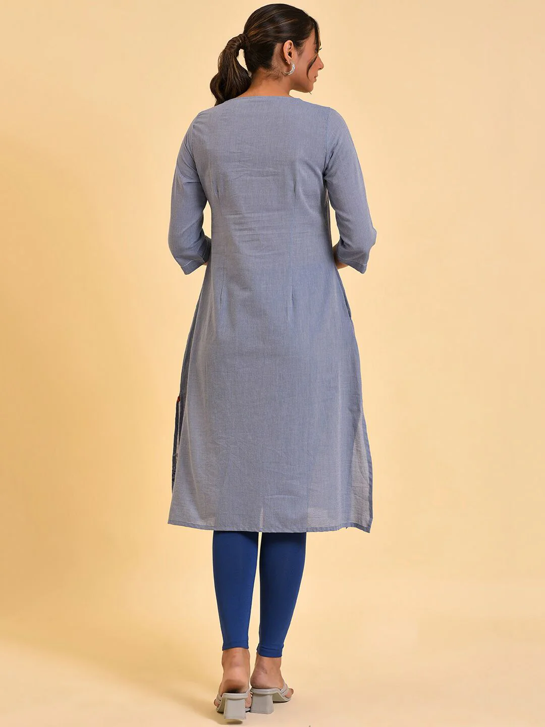 W Blue Ethnic Motifs Printed Pure Cotton Kurta - Image 6