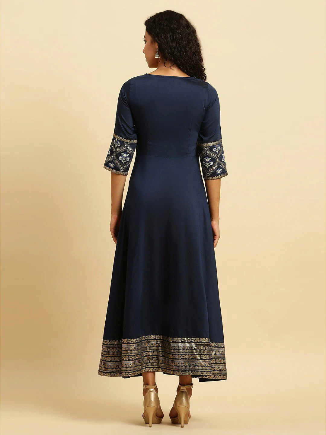 W Blue Floral Embroidered Sequined Maxi Ethnic Dress - Image 4