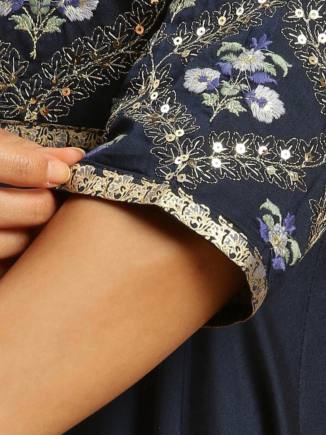 W Blue Floral Embroidered Sequined Maxi Ethnic Dress - Image 7
