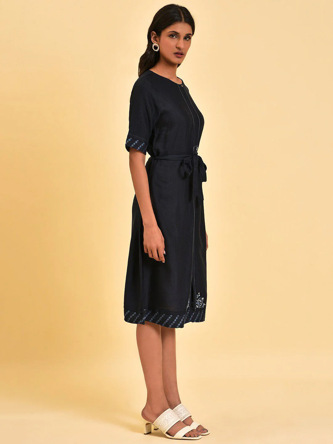 W Keyhole Neck Embroidered Detail A-Line Dress - Image 3