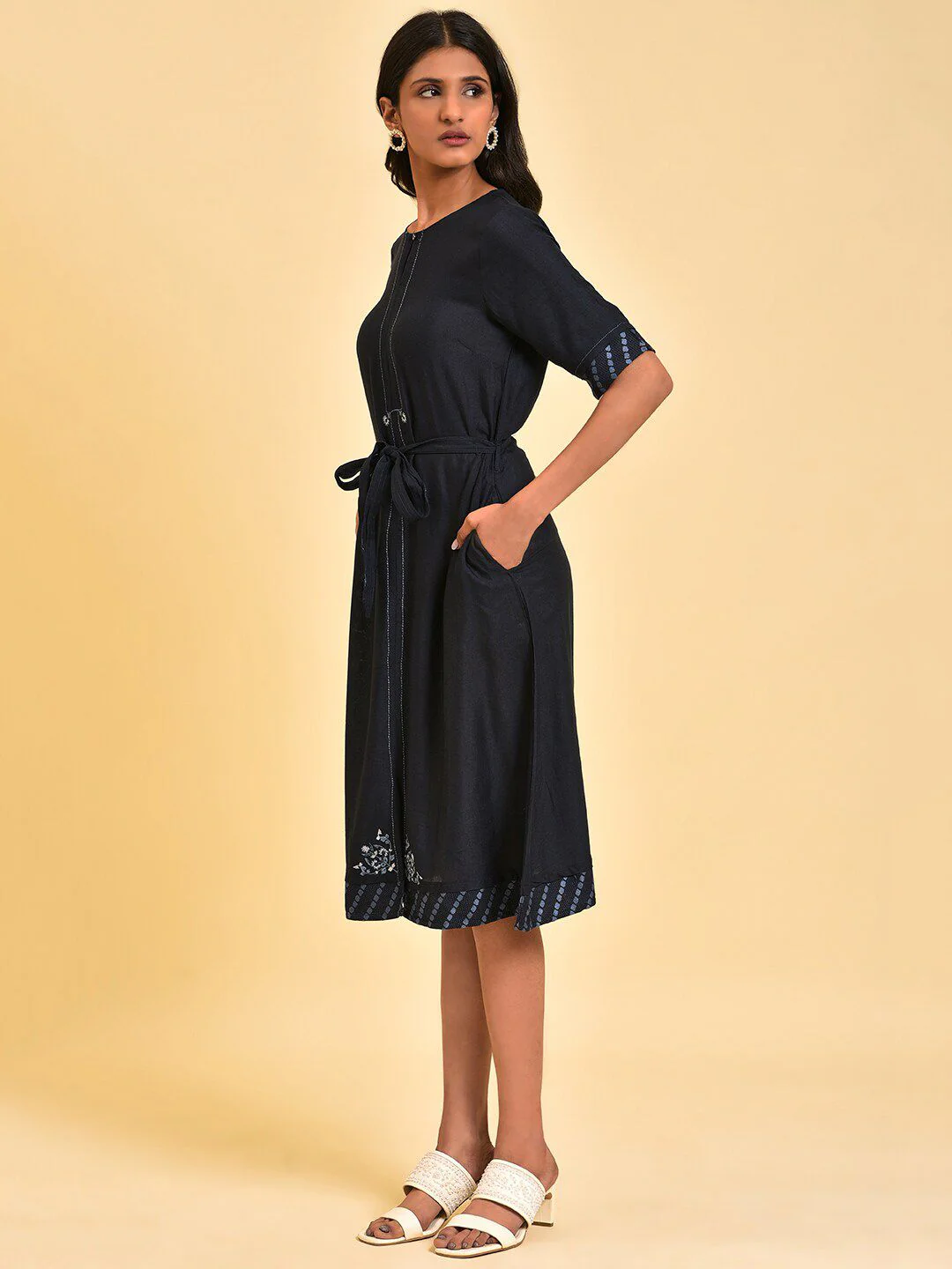 W Keyhole Neck Embroidered Detail A-Line Dress - Image 5