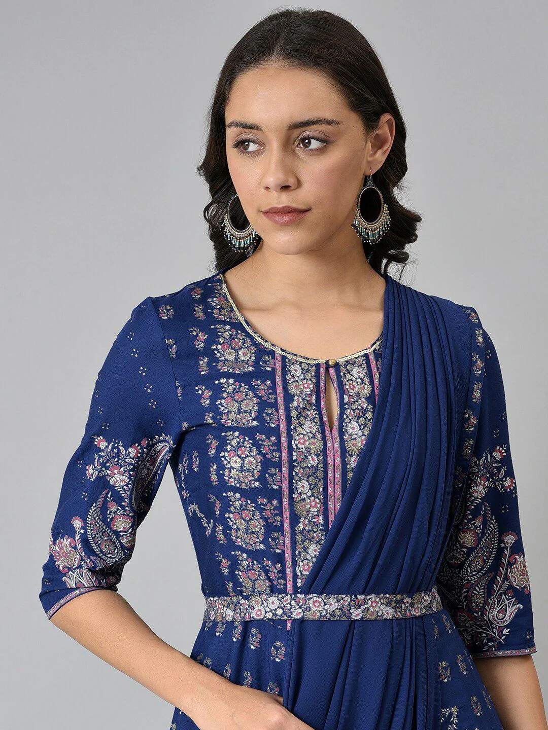 W Blue & Silver-Toned Ethnic Motifs Ethnic Maxi Dress - Image 2