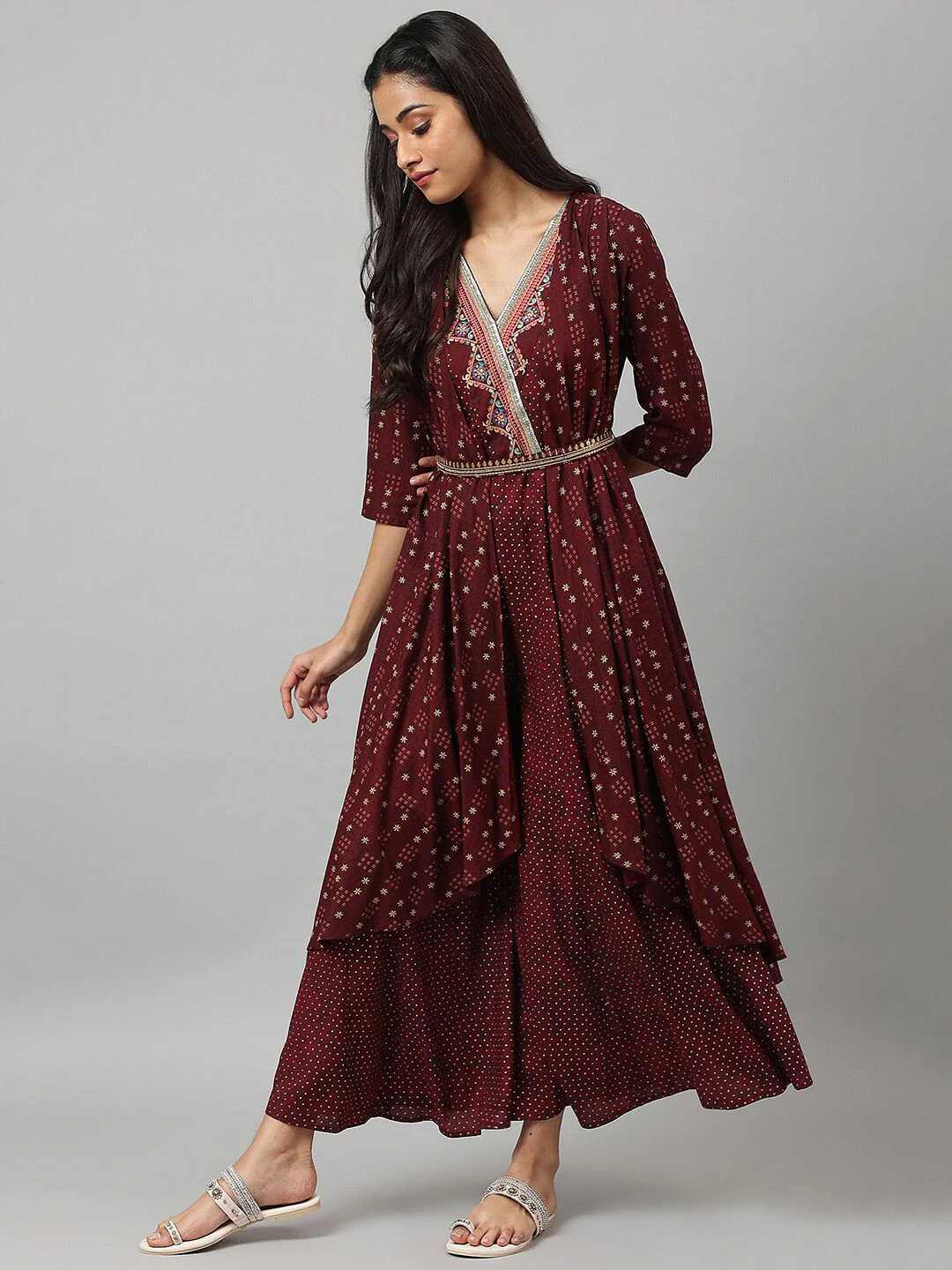 W Chocolate Brown Gilet Kimono Jumpsuit With Embellished Belt - Image 5