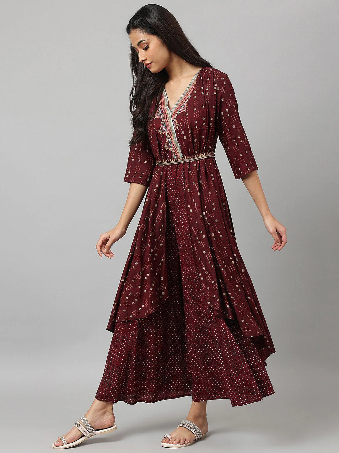 W Chocolate Brown Gilet Kimono Jumpsuit With Embellished Belt - Image 6