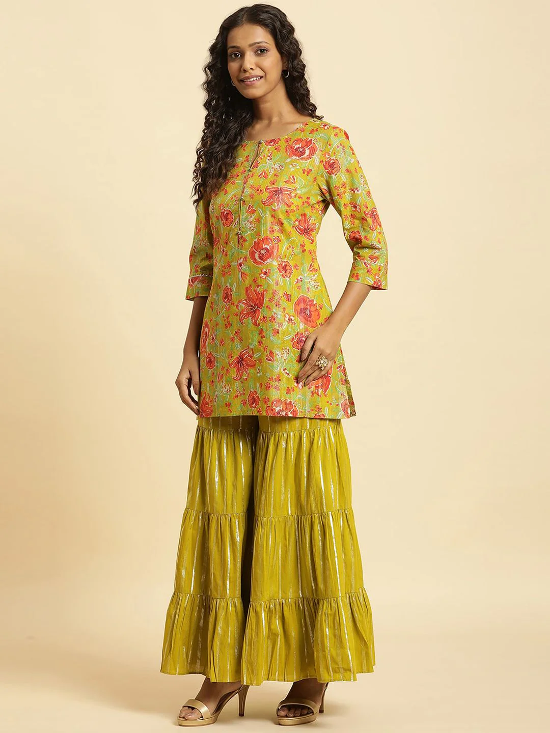 W Cotton Kurti with Sharara & Dupatta - Image 4