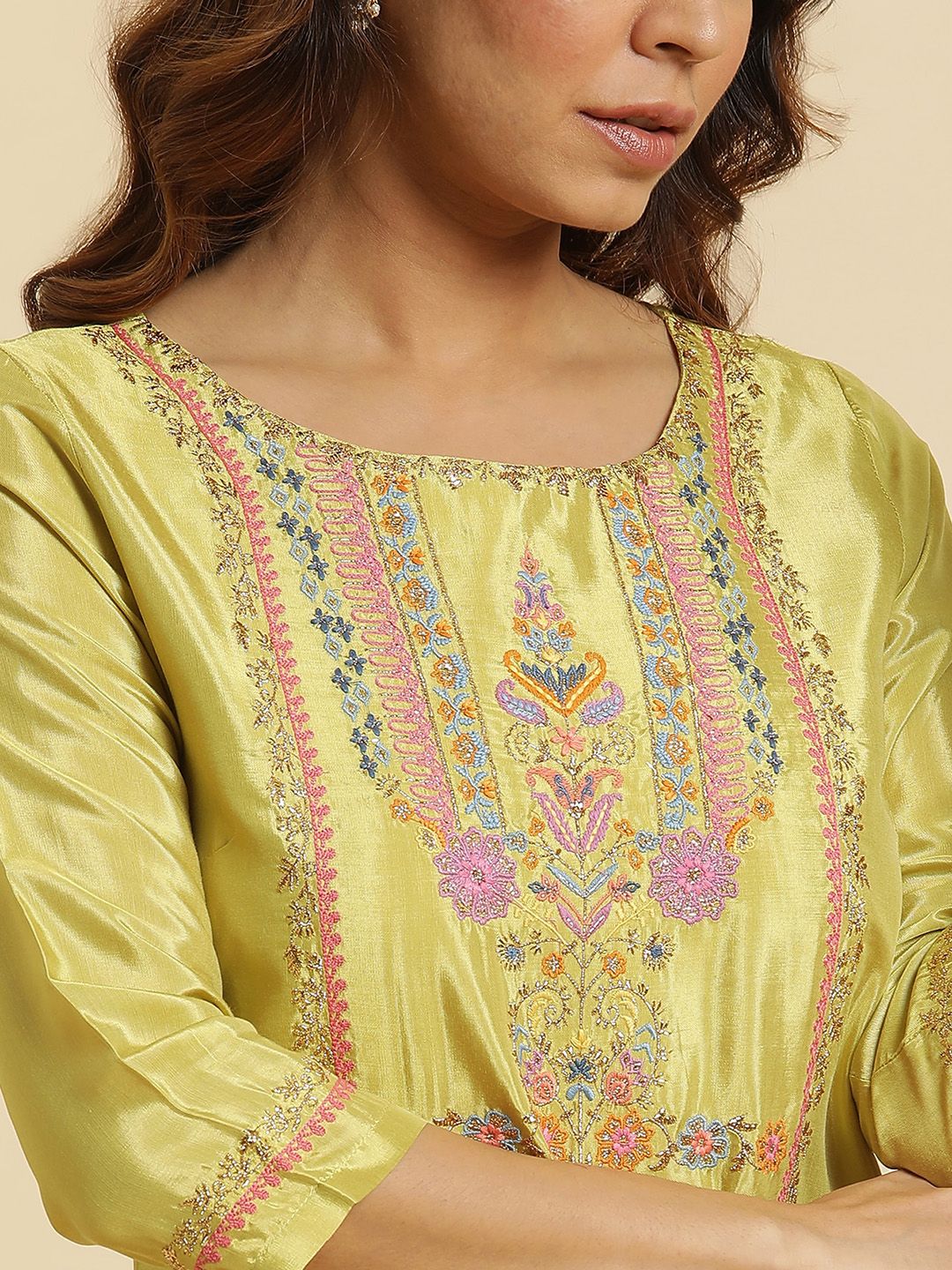 W Ethnic Motifs Embroidered Sequinned A Line Kurta - Image 4