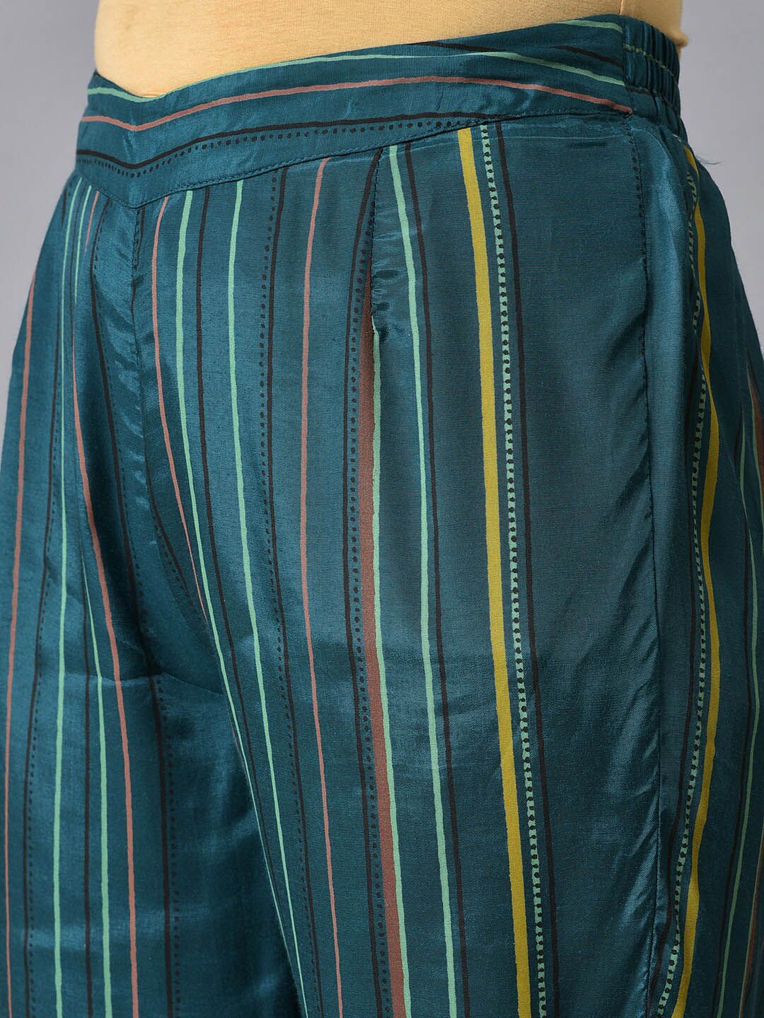 W Ethnic Motifs Printed Beads and Stones Work Straight Kurta with Trousers - Image 6
