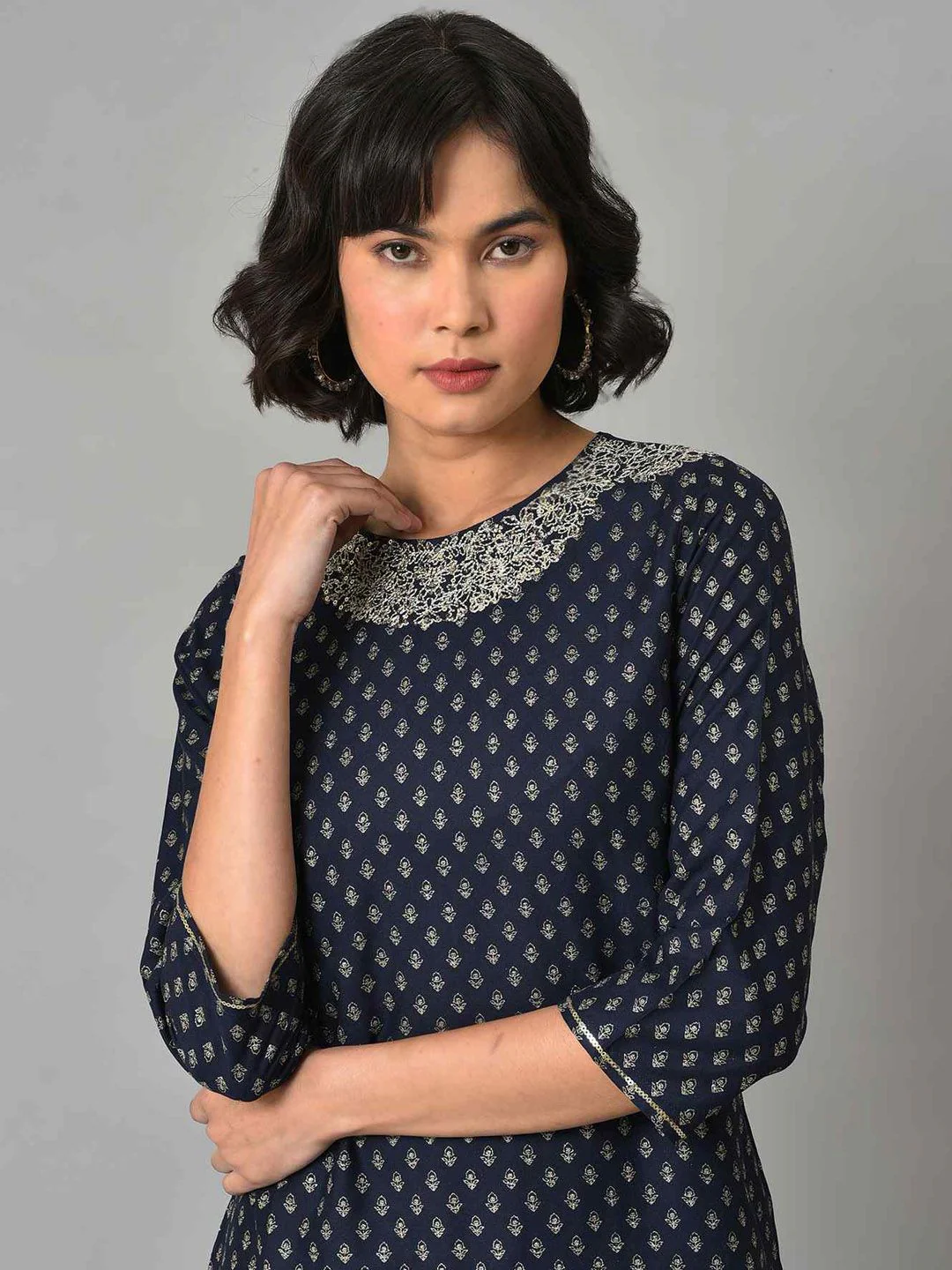 W Ethnic Motifs Printed Round Neck Kurta with Palazzos - Image 2