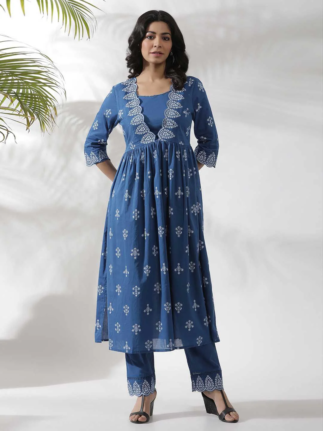 W Ethnic Motifs Printed Round Neck Pure Cotton Kurta & Trouser - Image 7