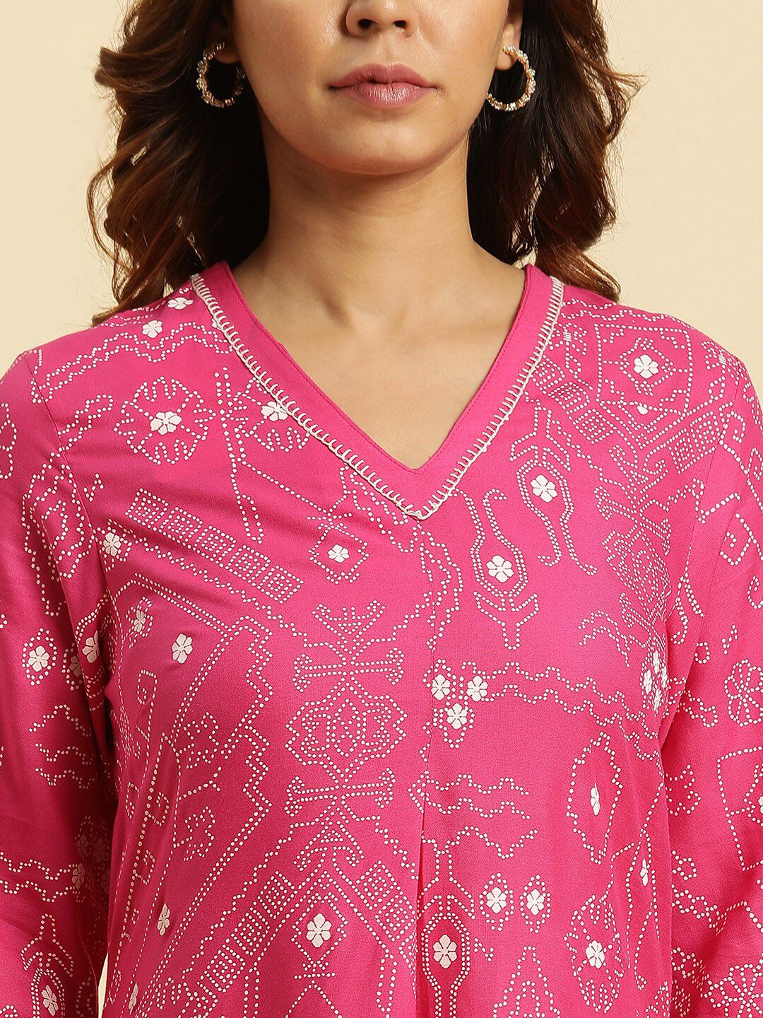 W Ethnic Motifs Printed V-Neck Straight Kurta - Image 2