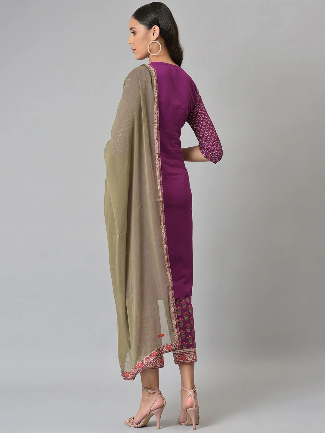 W Festive Floral Print Rayon Kurta With Straight Pant & Dupatta - Image 6