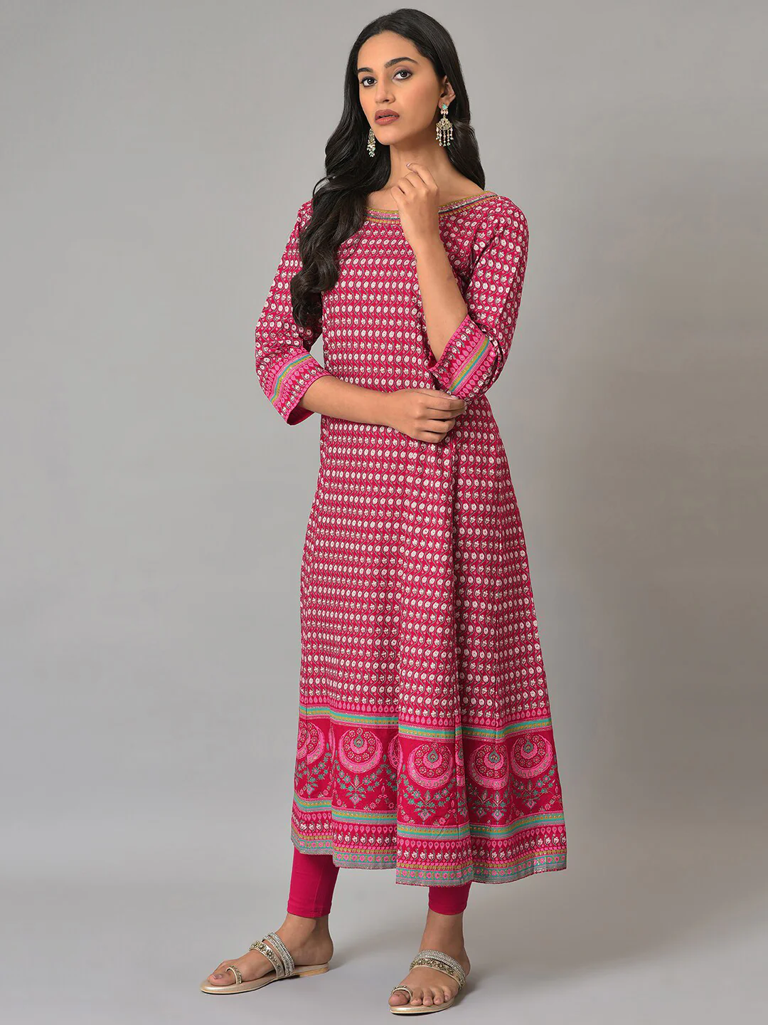 W Festive Floral Print Rayon Kurta With Tight - Image 6