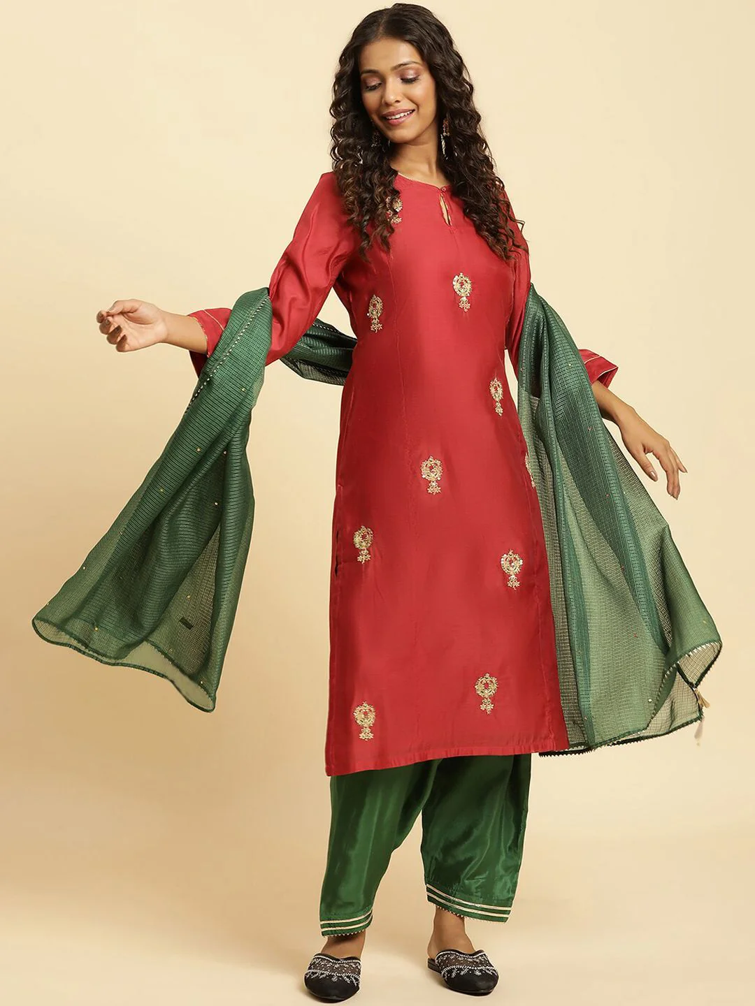 W Festive Solid Rayon Straight Kurta - Image 2