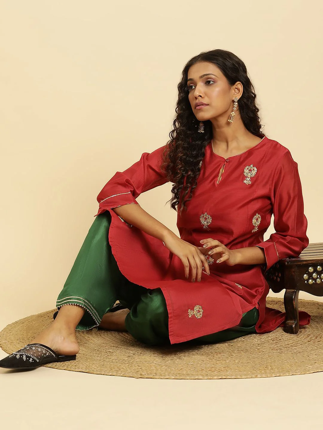 W Festive Solid Rayon Straight Kurta - Image 3