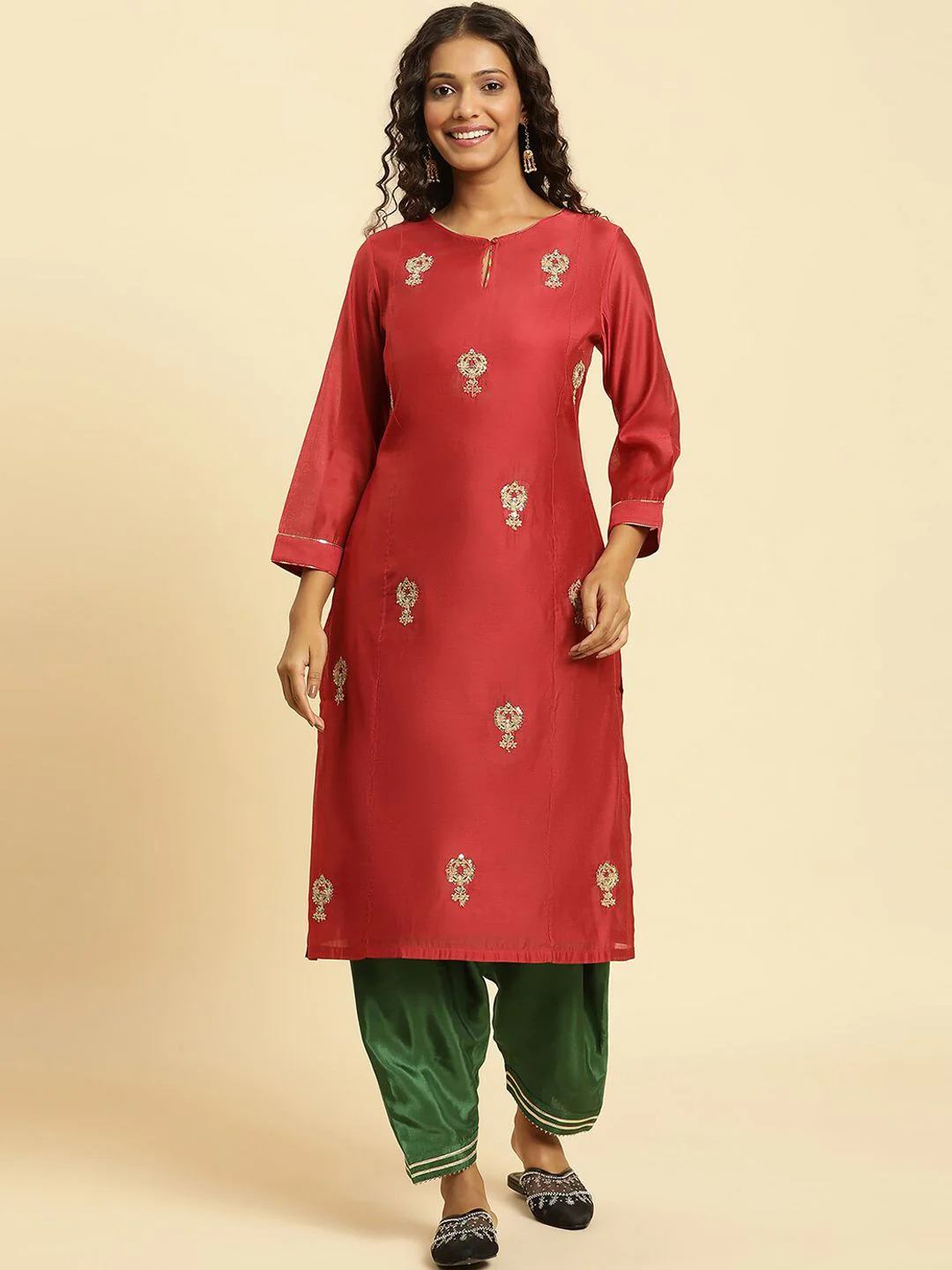 W Festive Solid Rayon Straight Kurta - Image 4