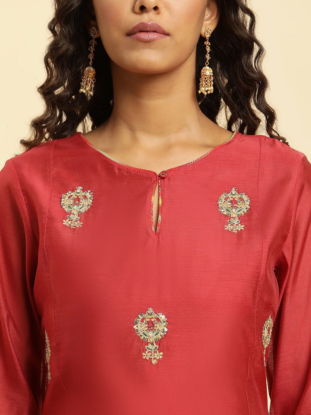 W Festive Solid Rayon Straight Kurta - Image 5