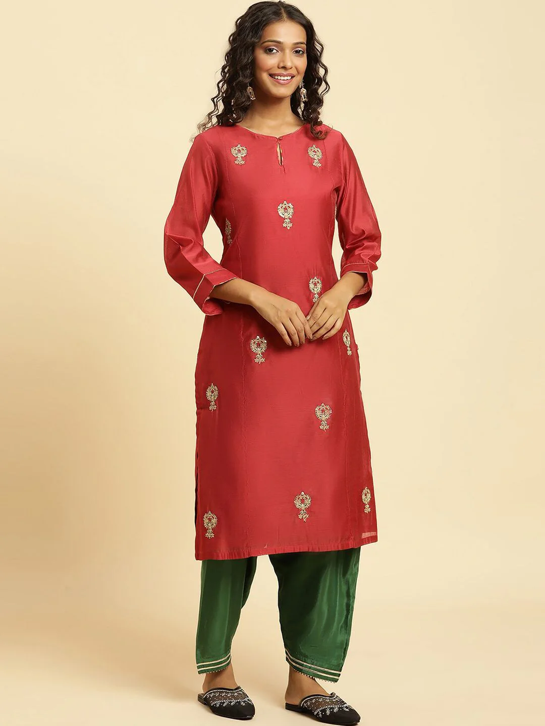 W Festive Solid Rayon Straight Kurta - Image 6