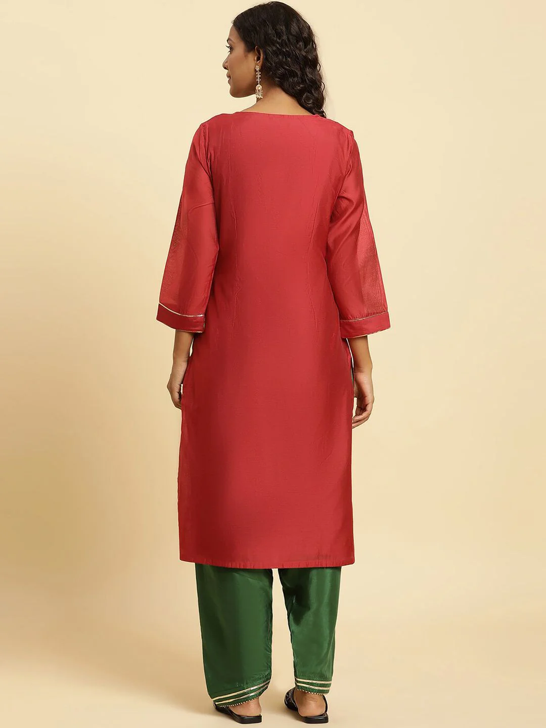 W Festive Solid Rayon Straight Kurta - Image 7