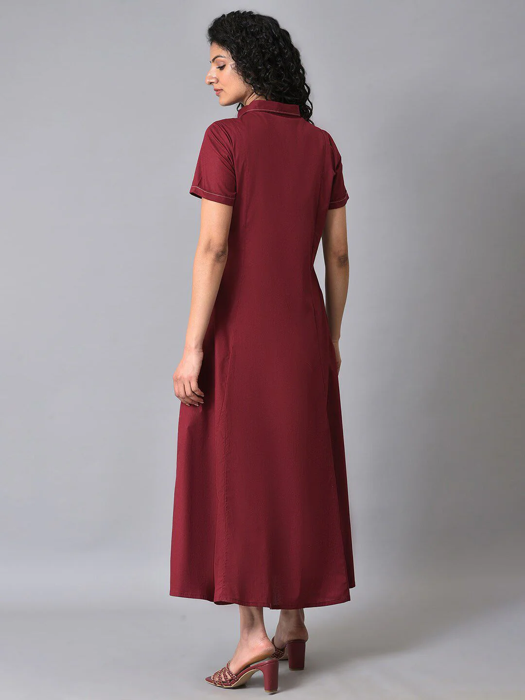 W Flared Hem Pure Cotton Shirt Maxi Dress - Image 4