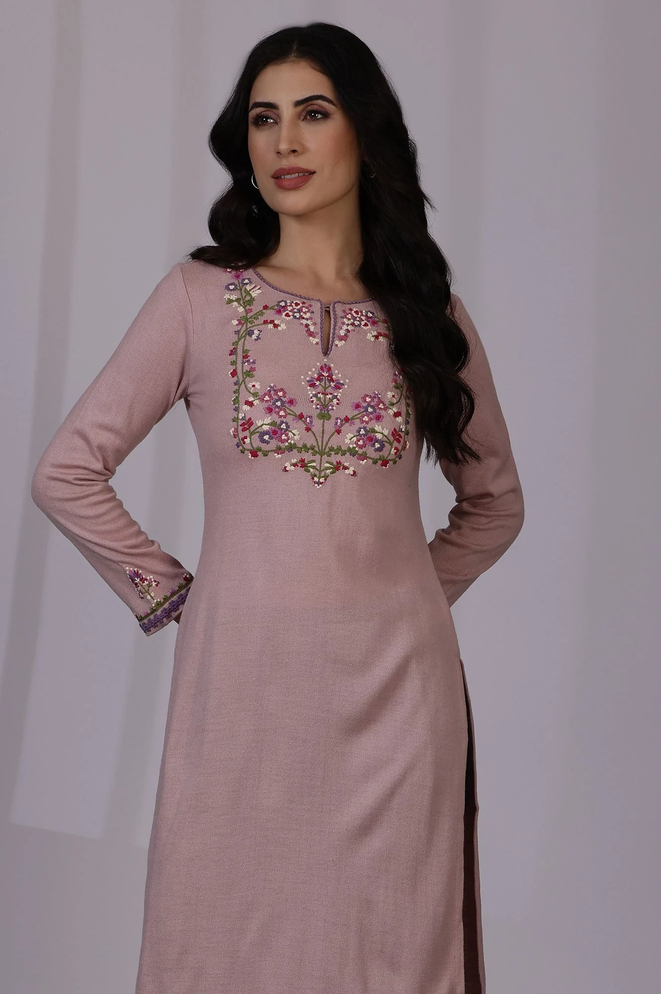 W Floral Embroidered Keyhole Neck Straight Kurta - Image 2