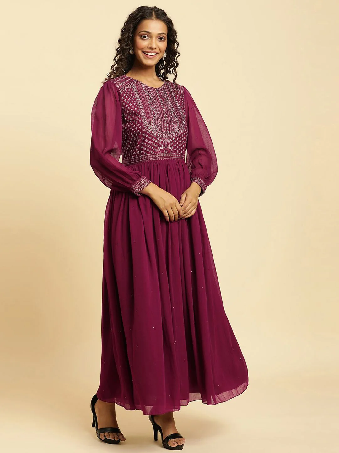 W Floral Embroidered Maxi Ethnic Dress - Image 3