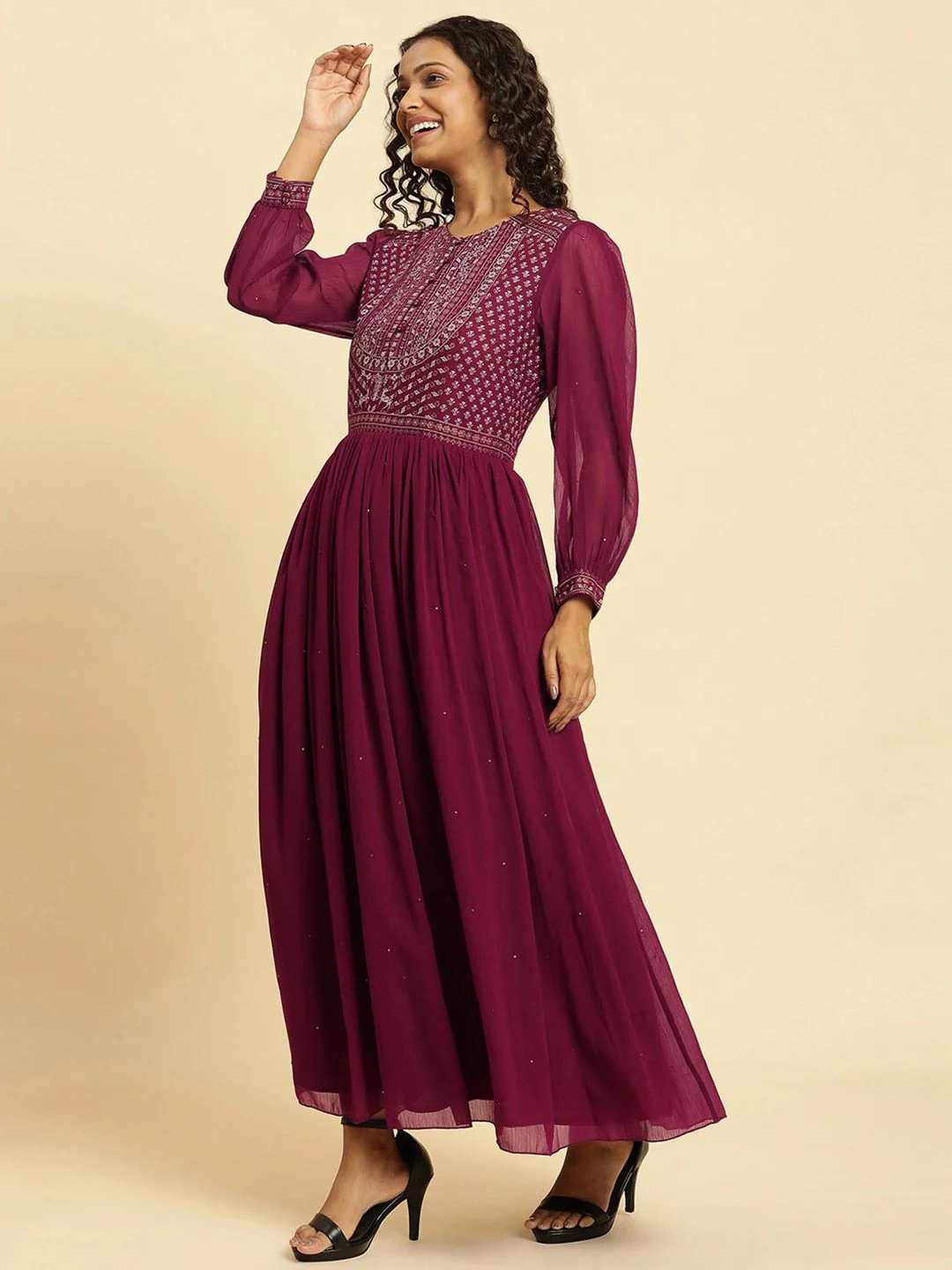 W Floral Embroidered Maxi Ethnic Dress - Image 4
