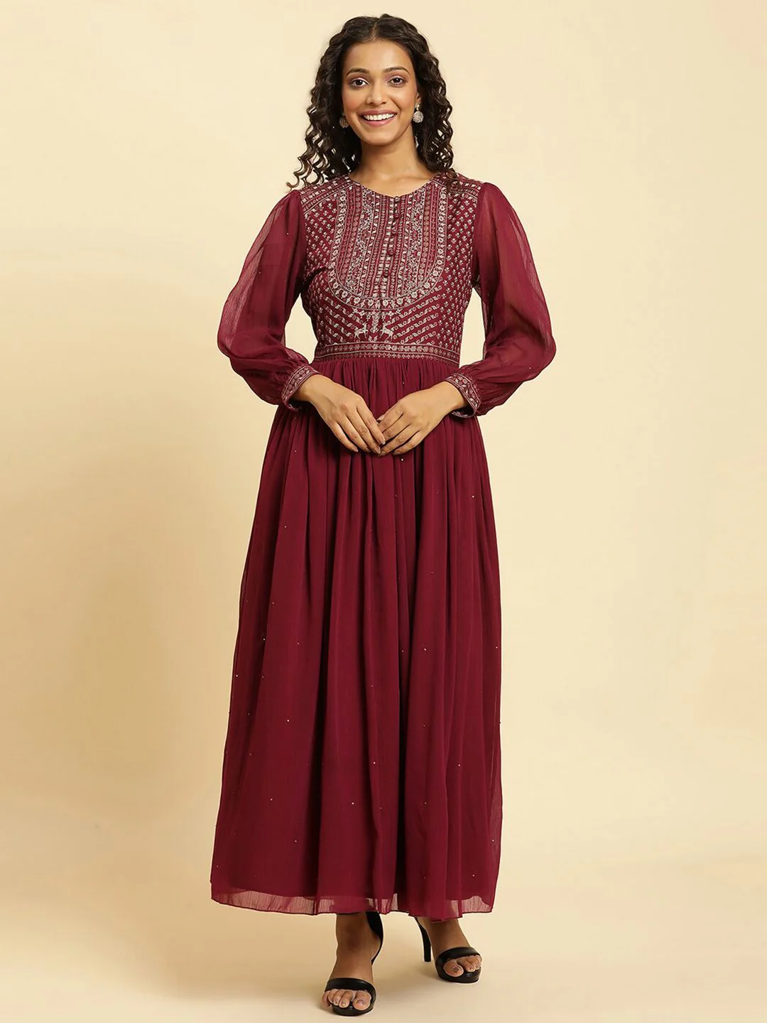 W Floral Embroidered Maxi Ethnic Dress - Image 8