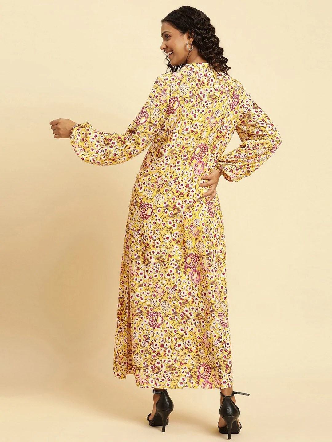 W Floral Print Puff Sleeve Maxi Dress - Image 4