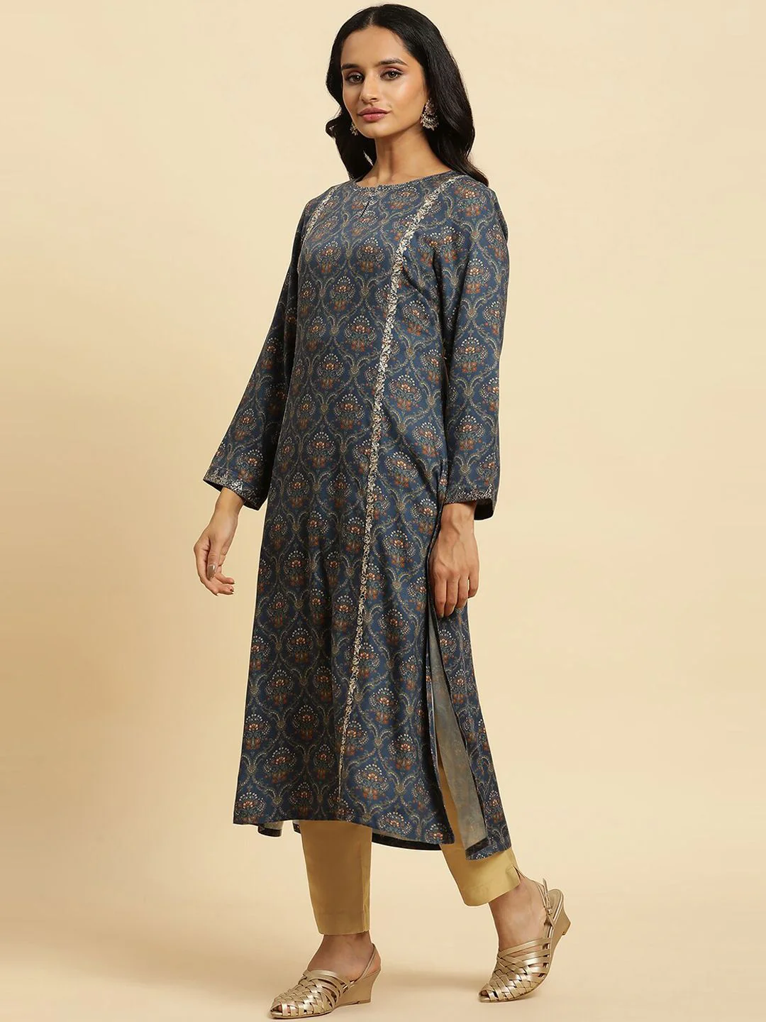 W Floral Printed A Line Kurta - Image 5