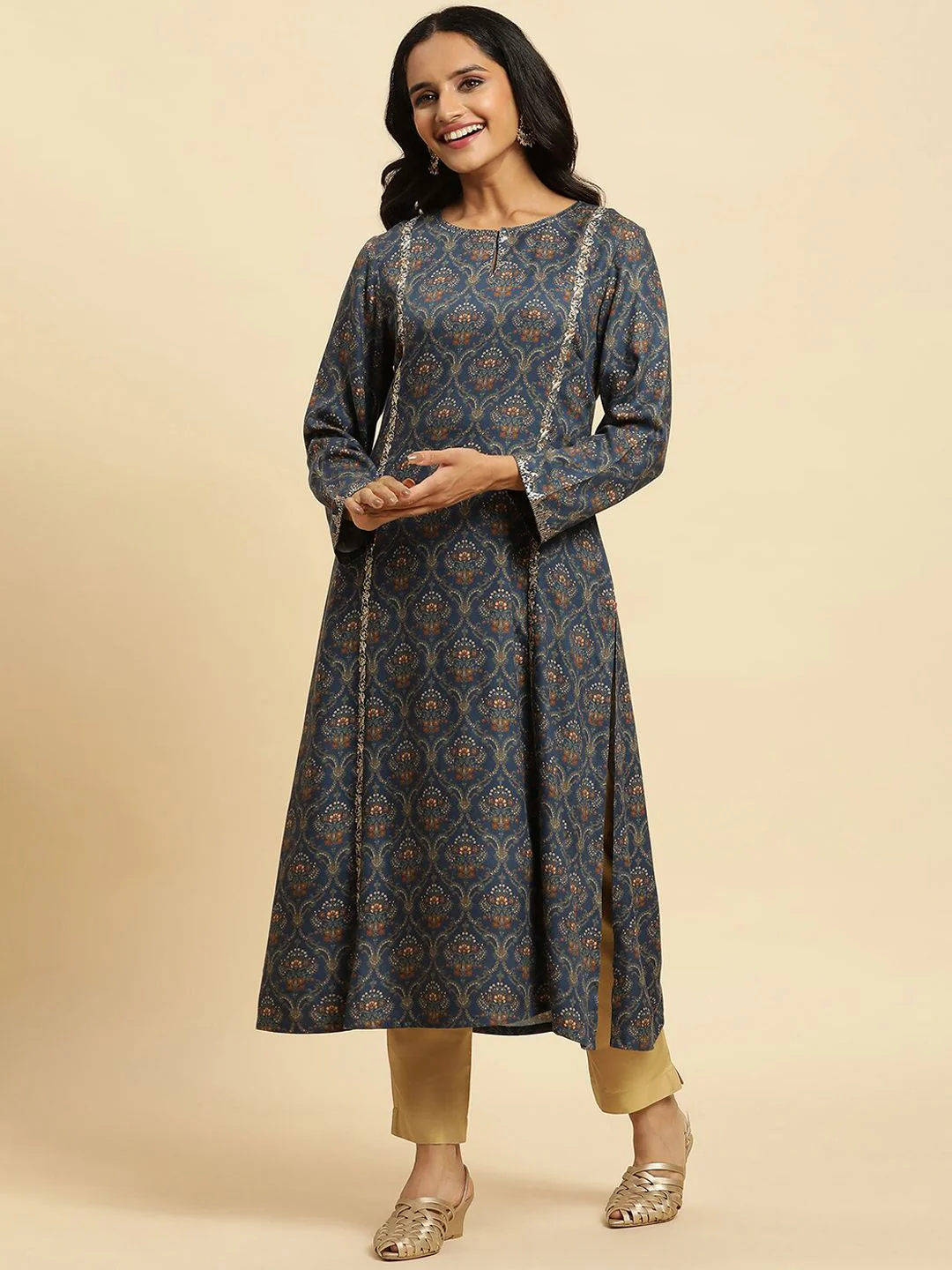 W Floral Printed A Line Kurta - Image 6