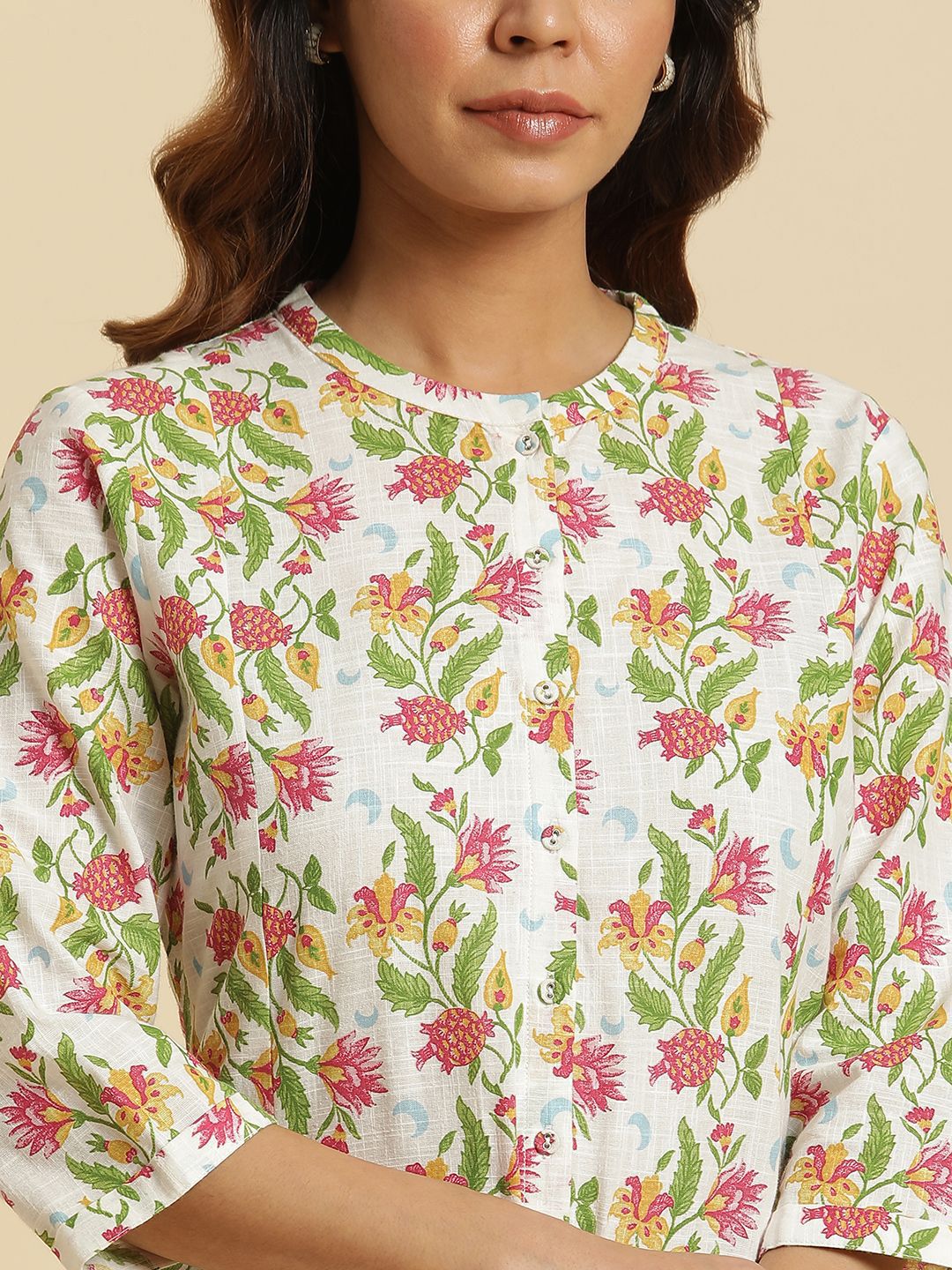 W Floral Printed A-Line Midi Ethnic Dress - Image 3