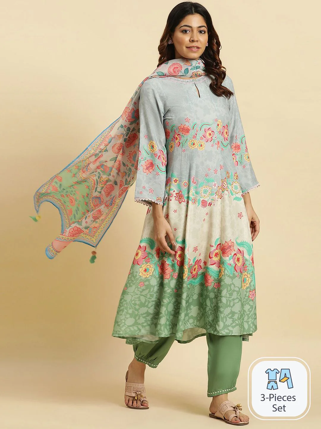 W Floral Printed Anarkali Kurta