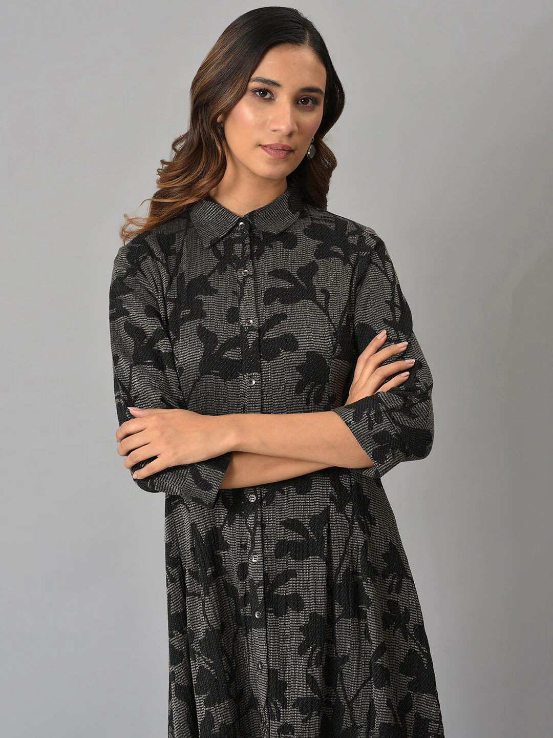 W Floral Printed Midi Cotton Dress - Image 2