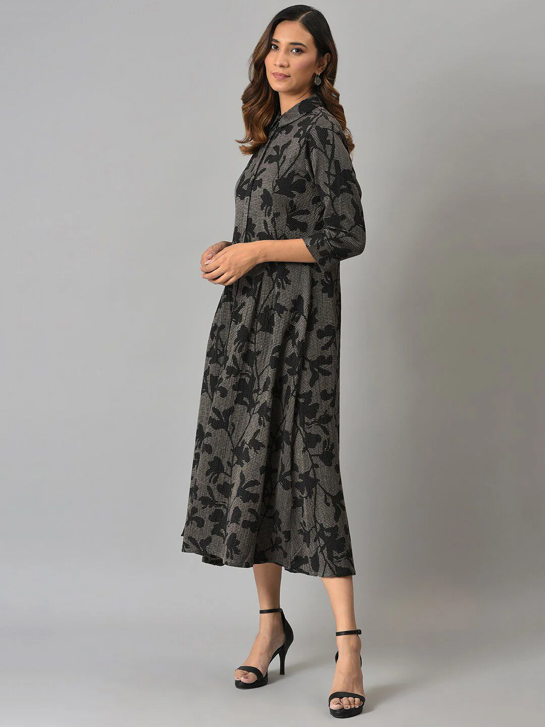 W Floral Printed Midi Cotton Dress - Image 5