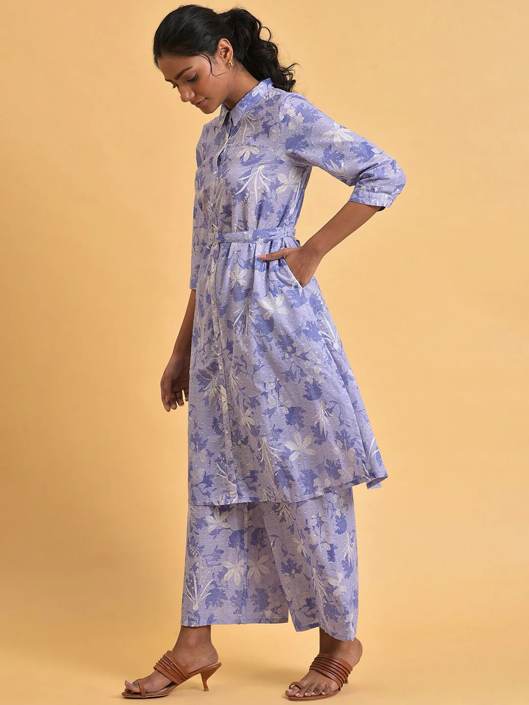 W Floral Printed Pure Cotton Kurta with Palazzos - Image 7